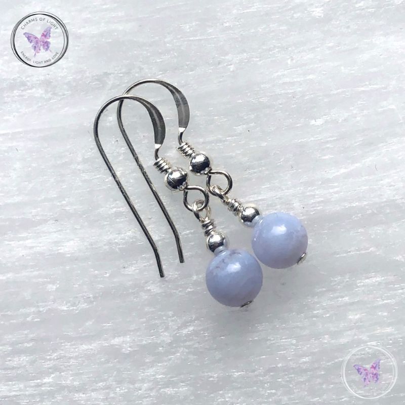 Classical Blue Lace Agate Silver Earrings